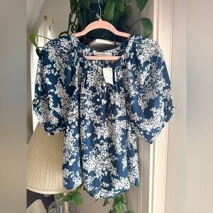 A&F Navy Floral Puff Sleeve Blouse